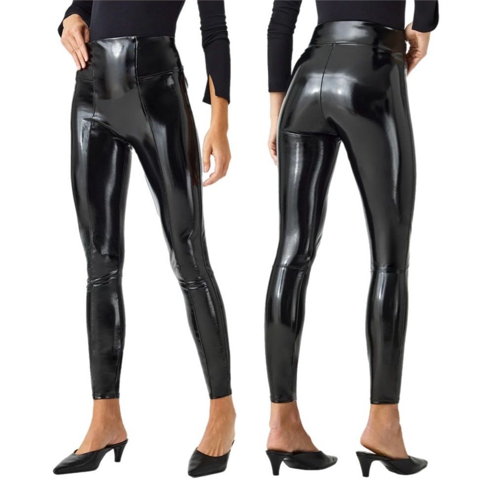 Spanx SPANXshape Faux Leather Patent Leggings in Classic Black Size L
